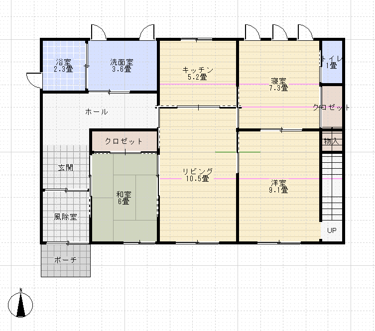 自然派住宅の東松山モデルハウスの間取りをマイホームデザイナーで作成してみました。
