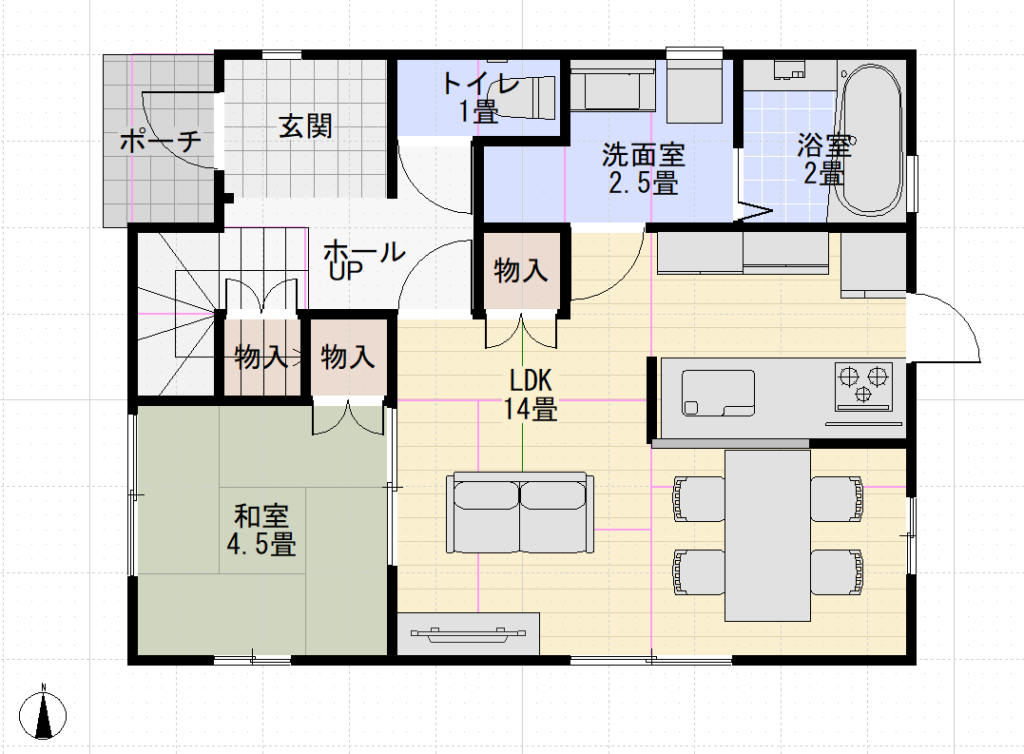 住宅ローン月々４万円台から購入できる家の間取りをマイホームデザイナーで作成してみました。