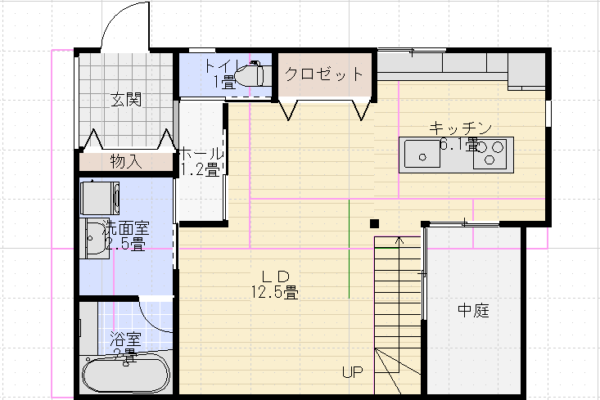 32坪北玄関二階建て3LDKアールギャラリー1階間取り