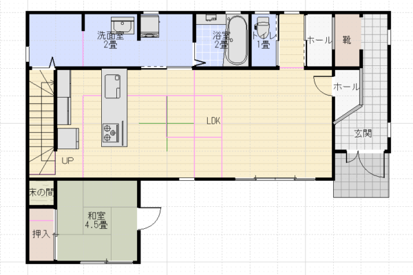 37坪南玄関4LDK二階建てタマホーム1階間取り